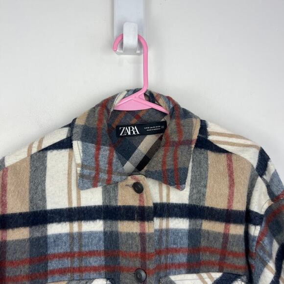 Zara Plaid Long sleeve shacket wool blend button up womens size xs - Picture 3 of 8